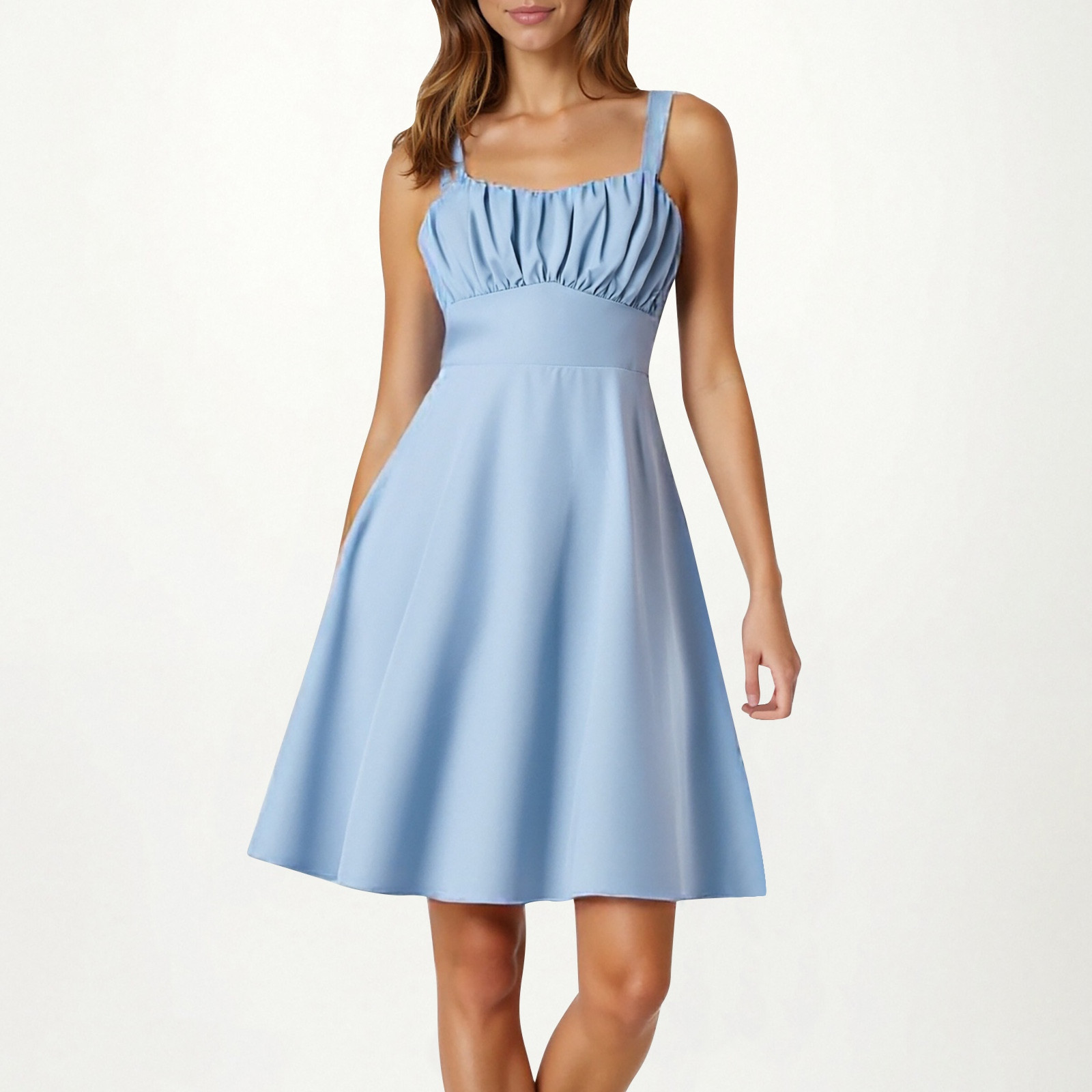 thumbnail image 2 of Vestido de verano con tirantes finos y corte en A para mujer: diseño elegante y ajustado, tejido elástico, adecuado para fiestas y ocasiones informales., 2 of 4